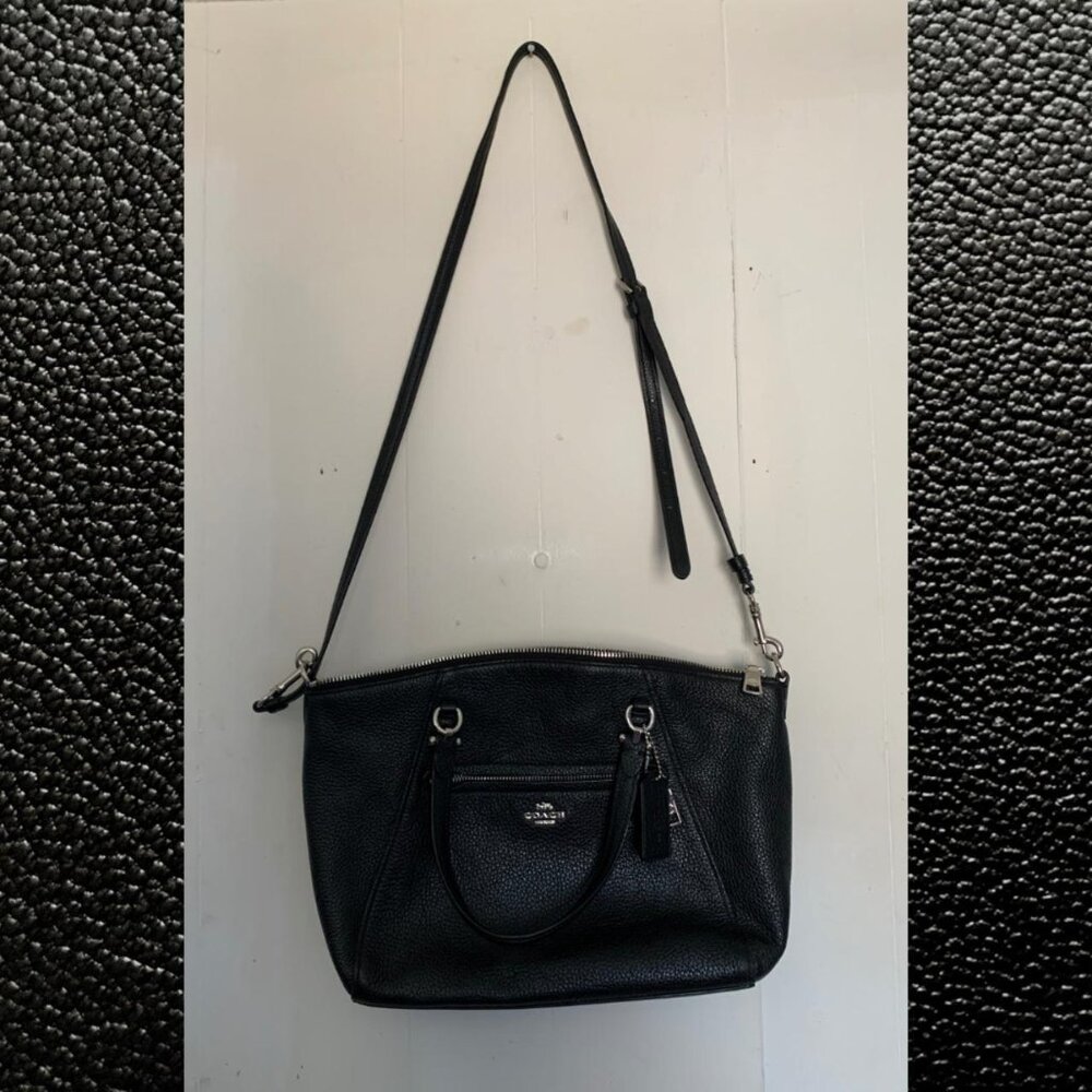 Coach Prairie black genuine leather satchel crossbody handbag. Pristine.